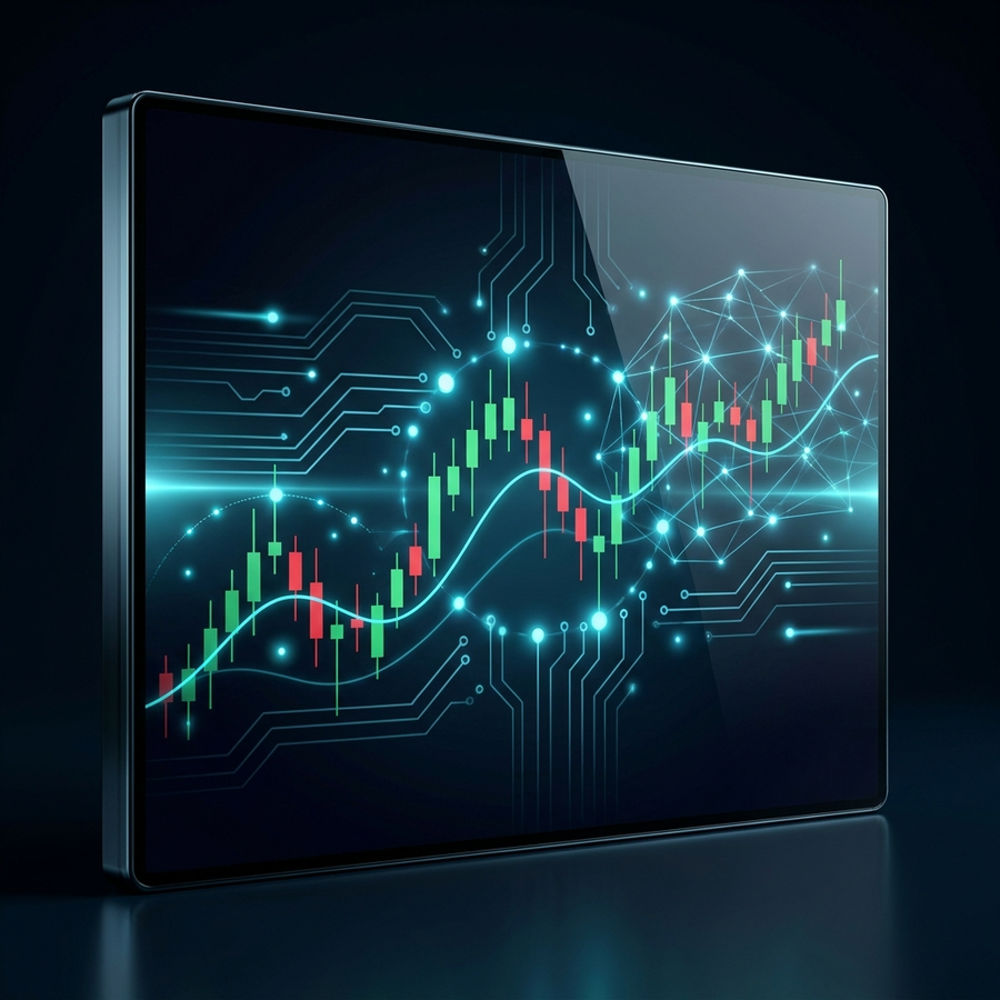 Machine learning adaptive trend indicator for crypto with glowing neural network overlay